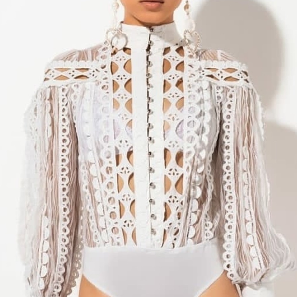 Elegant White Lace Women's Bodysuit